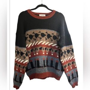 Wool Crewneck Vintage Spotify’s Gray Rust Black Tan Horse Drop Shoulder Sweater
